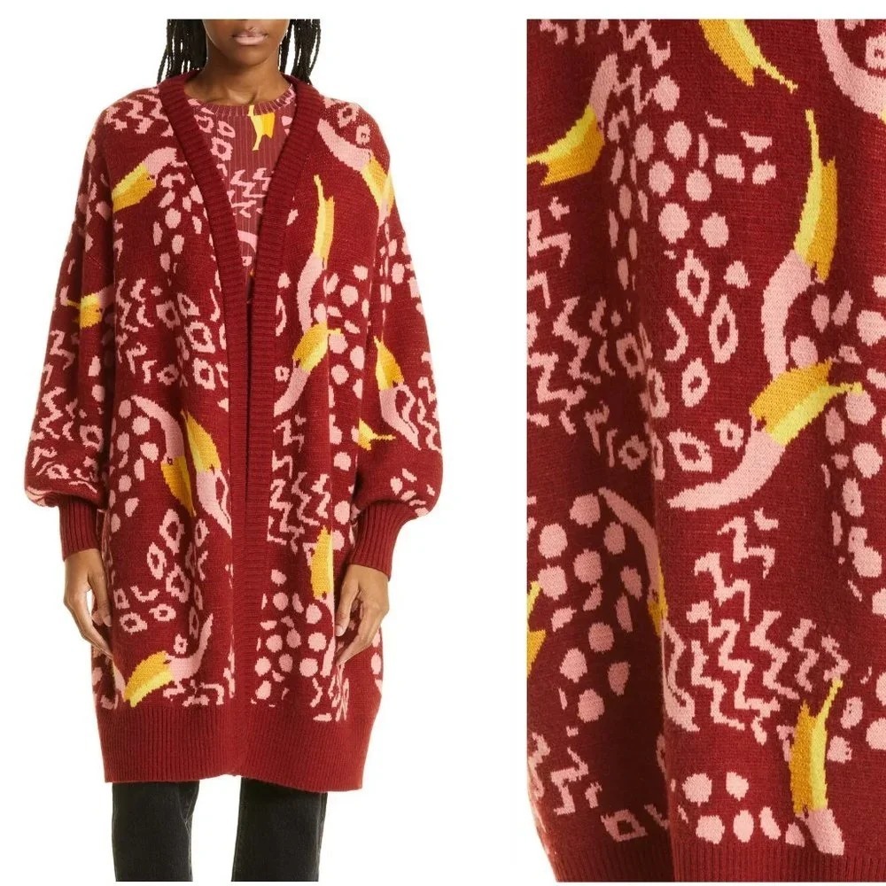 FARM Rio Women's size S Oversized Toucanissimo Long‎ Cardigan Knit Sweater,